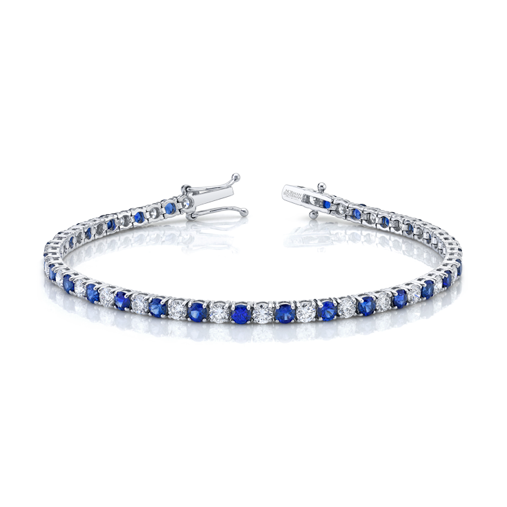 Alternating Diamond and Sapphire Straight Line Bracelet