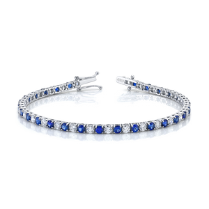 Alternating Diamond and Sapphire Straight Line Bracelet