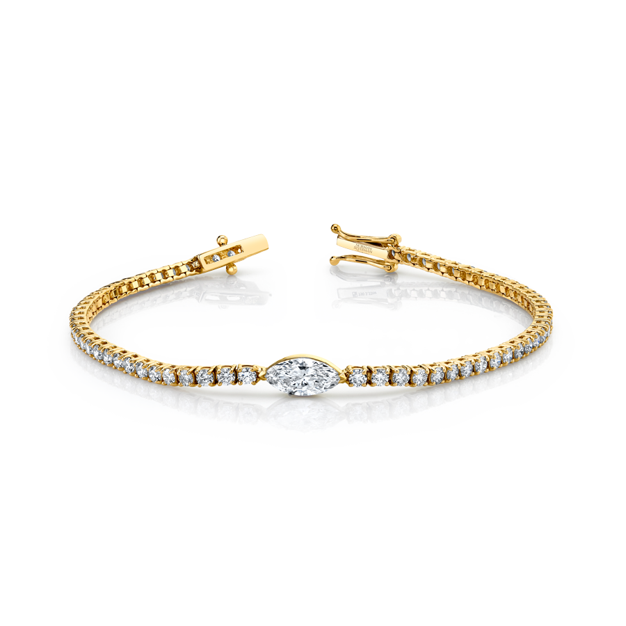 Straight Line Diamond Bracelet with Marquise Center