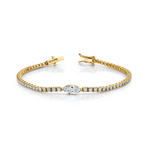 Straight Line Diamond Bracelet with Marquise Center