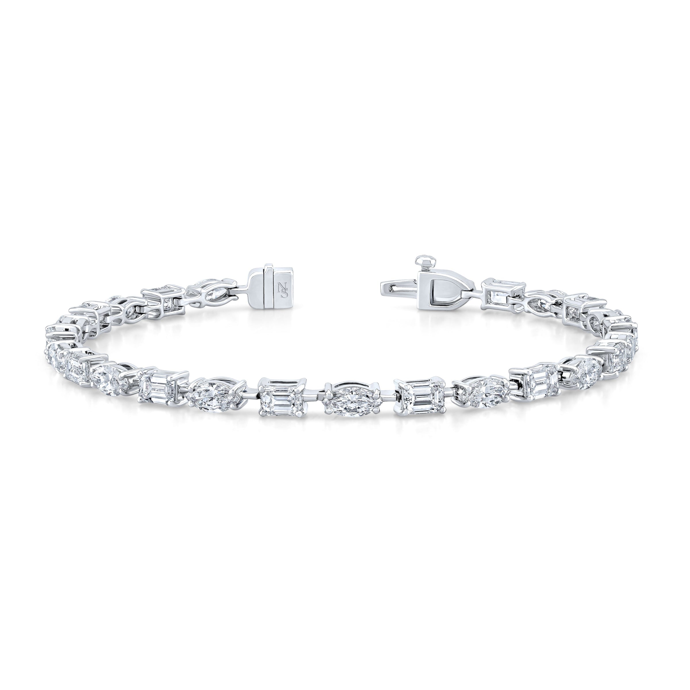 Straight Line Wire Set Bracelet with Marquise and Emerald Cut Diamonds