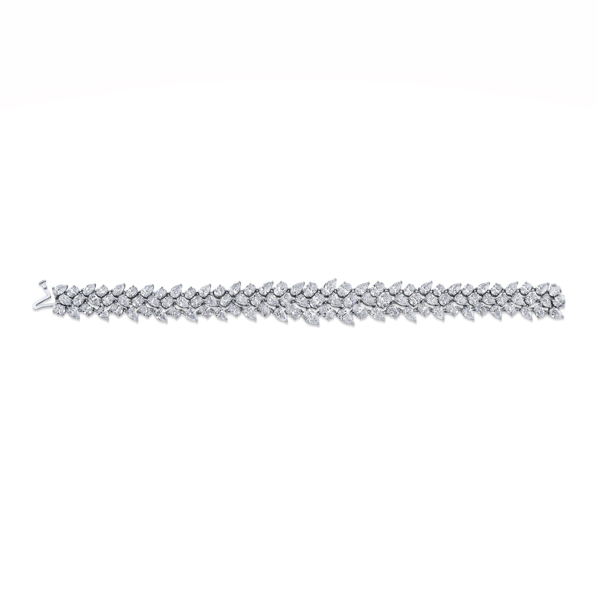 Three Row Mixed Shapes Diamond Bracelet