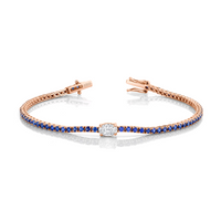 Straight Line Sapphire Bracelet with Oval Diamond Center