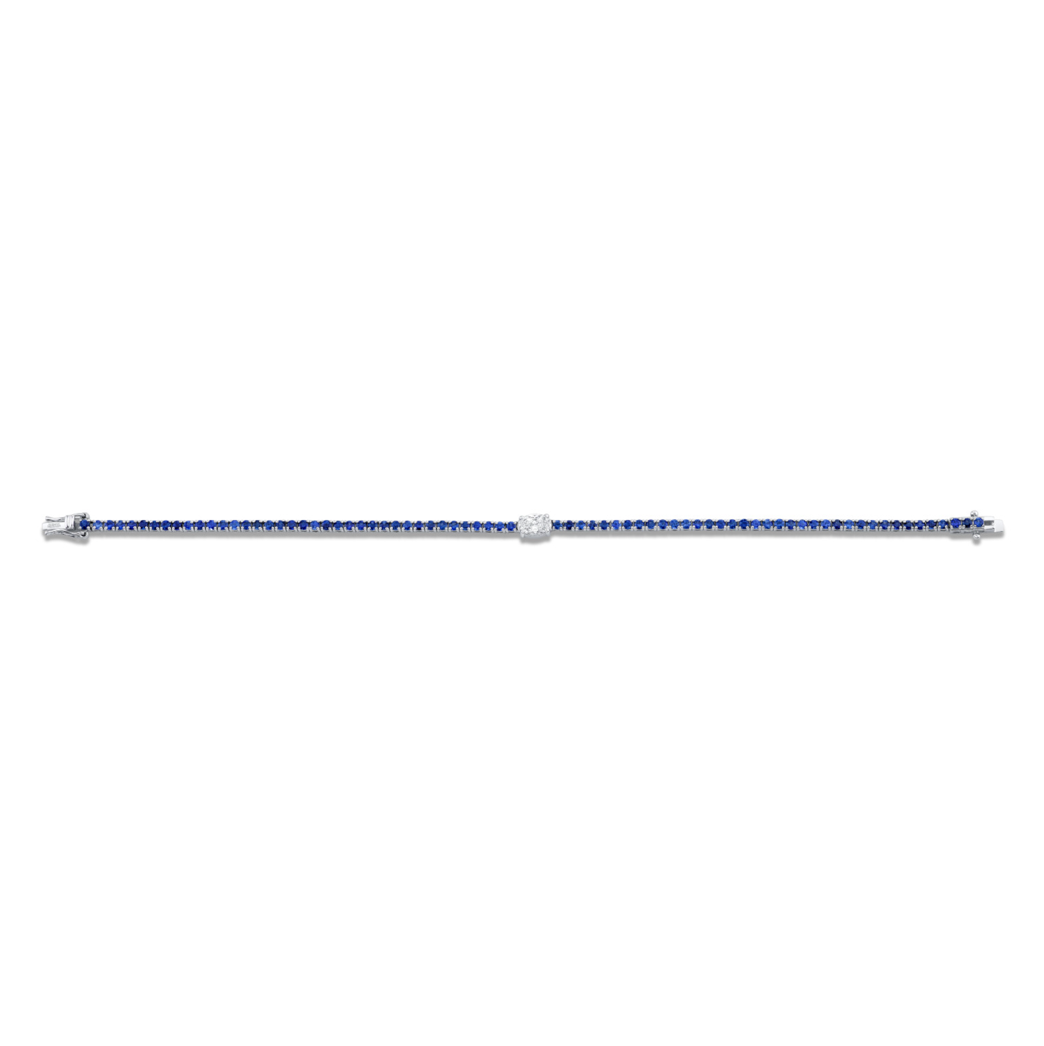 Straight Line Sapphire Bracelet with Oval Diamond Center