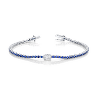 Straight Line Sapphire Bracelet with Oval Diamond Center