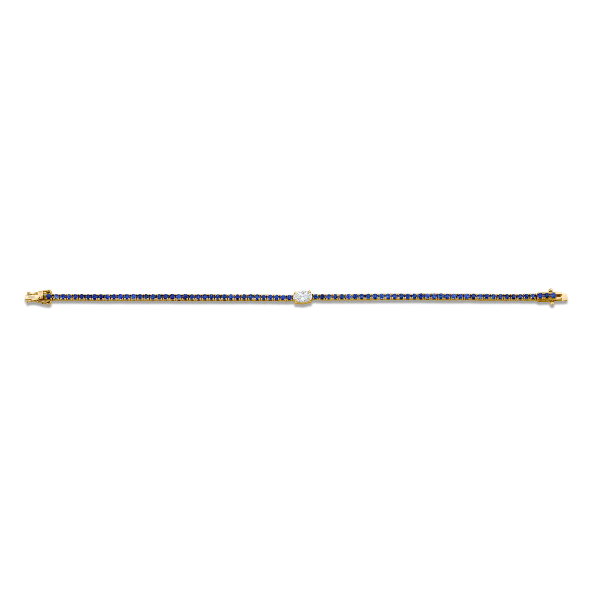 Straight Line Sapphire Bracelet with Oval Diamond Center