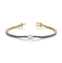 Straight Line Sapphire Bracelet with Oval Diamond Center