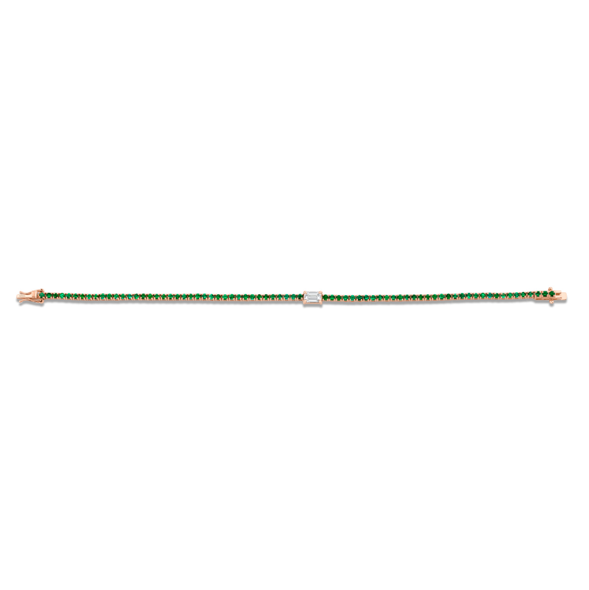 Straight Line Emerald Bracelet with Emerald Cut Diamond Center