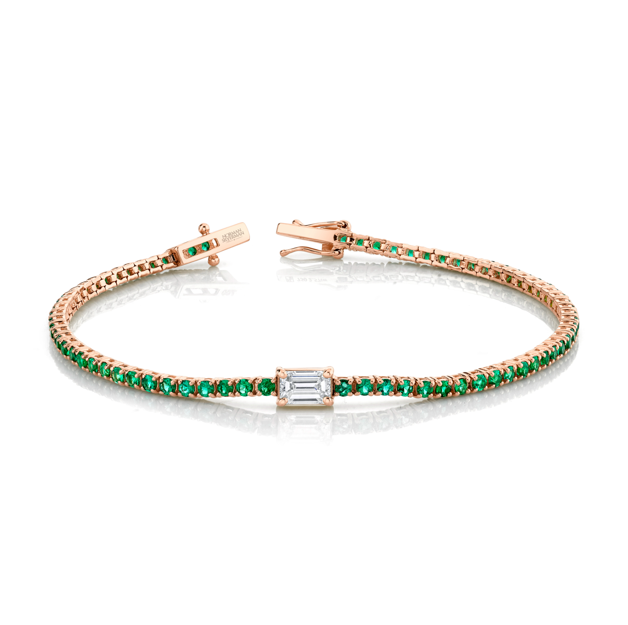 Straight Line Emerald Bracelet with Emerald Cut Diamond Center