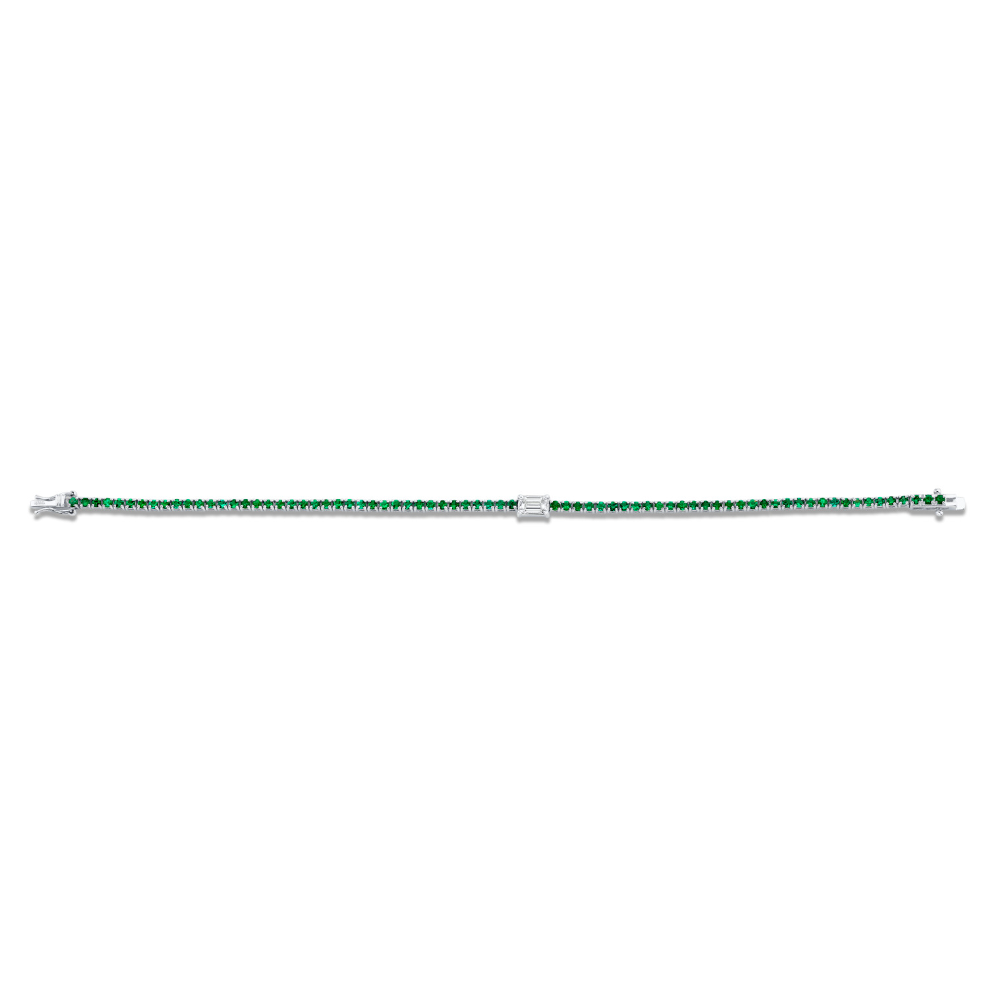 Straight Line Emerald Bracelet with Emerald Cut Diamond Center