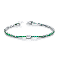 Straight Line Emerald Bracelet with Emerald Cut Diamond Center