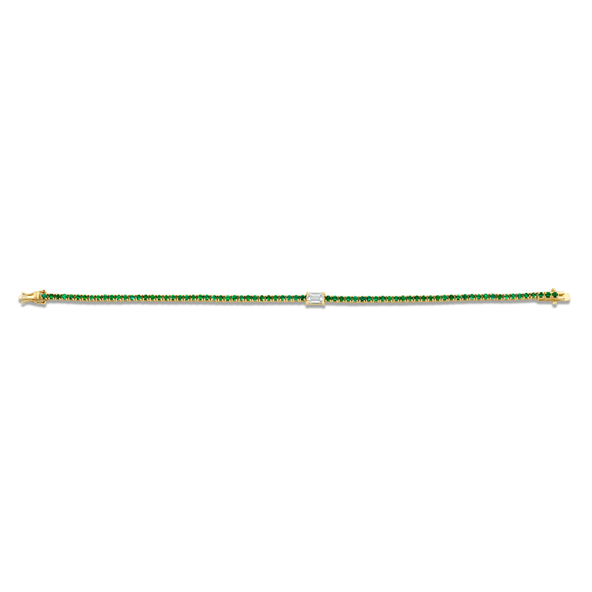 Straight Line Emerald Bracelet with Emerald Cut Diamond Center