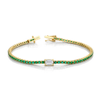 Straight Line Emerald Bracelet with Emerald Cut Diamond Center