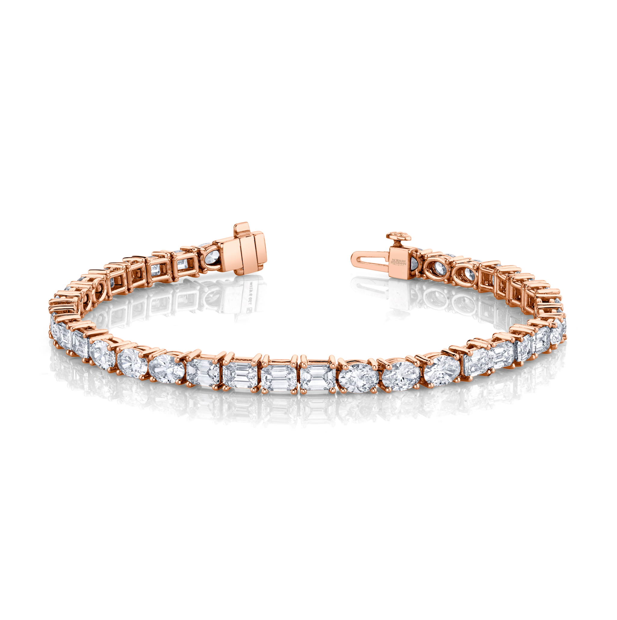 East West Emerald and Oval Diamond Bracelet