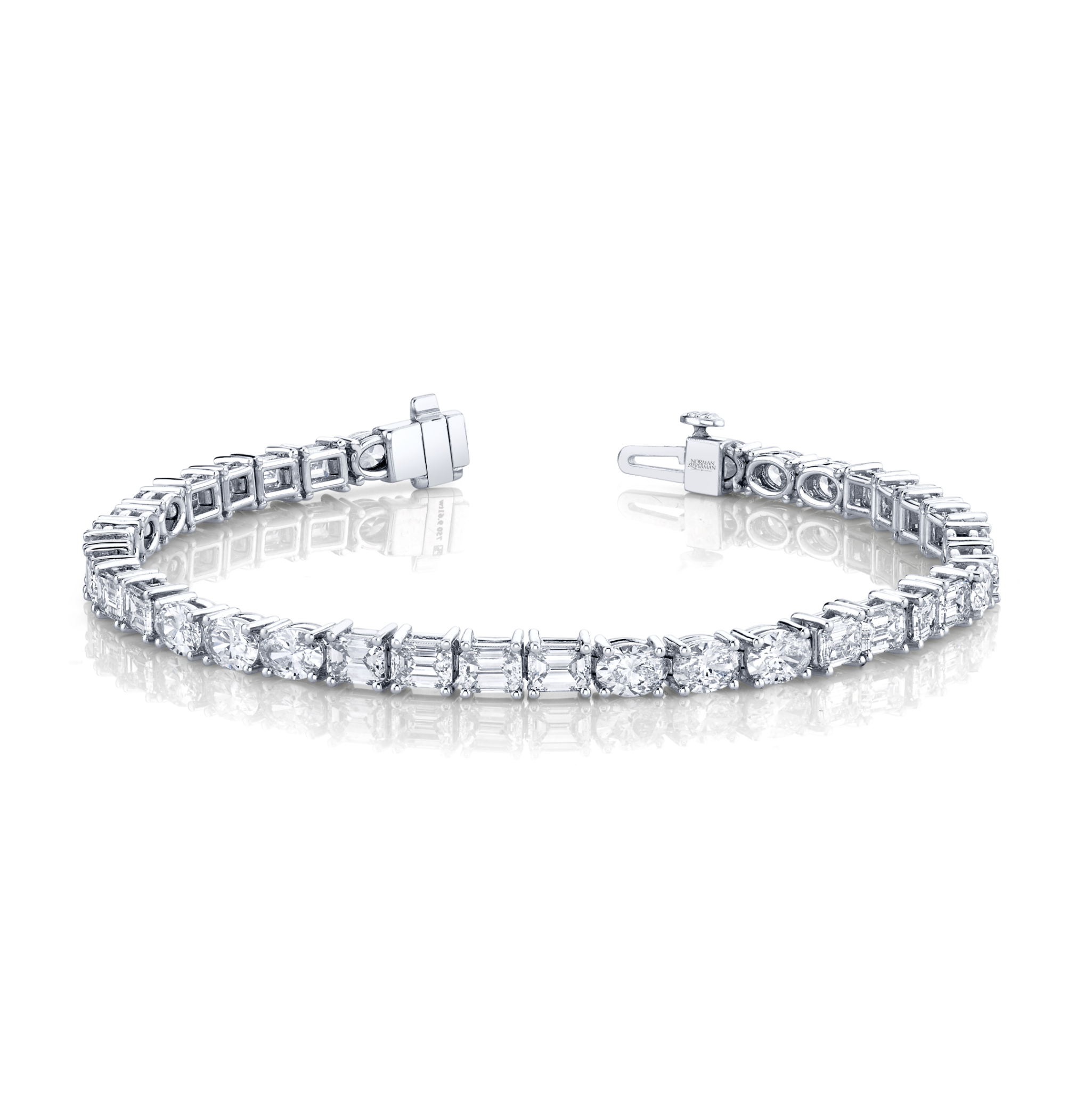 East West Emerald and Oval Diamond Bracelet