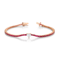 Straight Line Ruby Bracelet with Heart Diamond Center