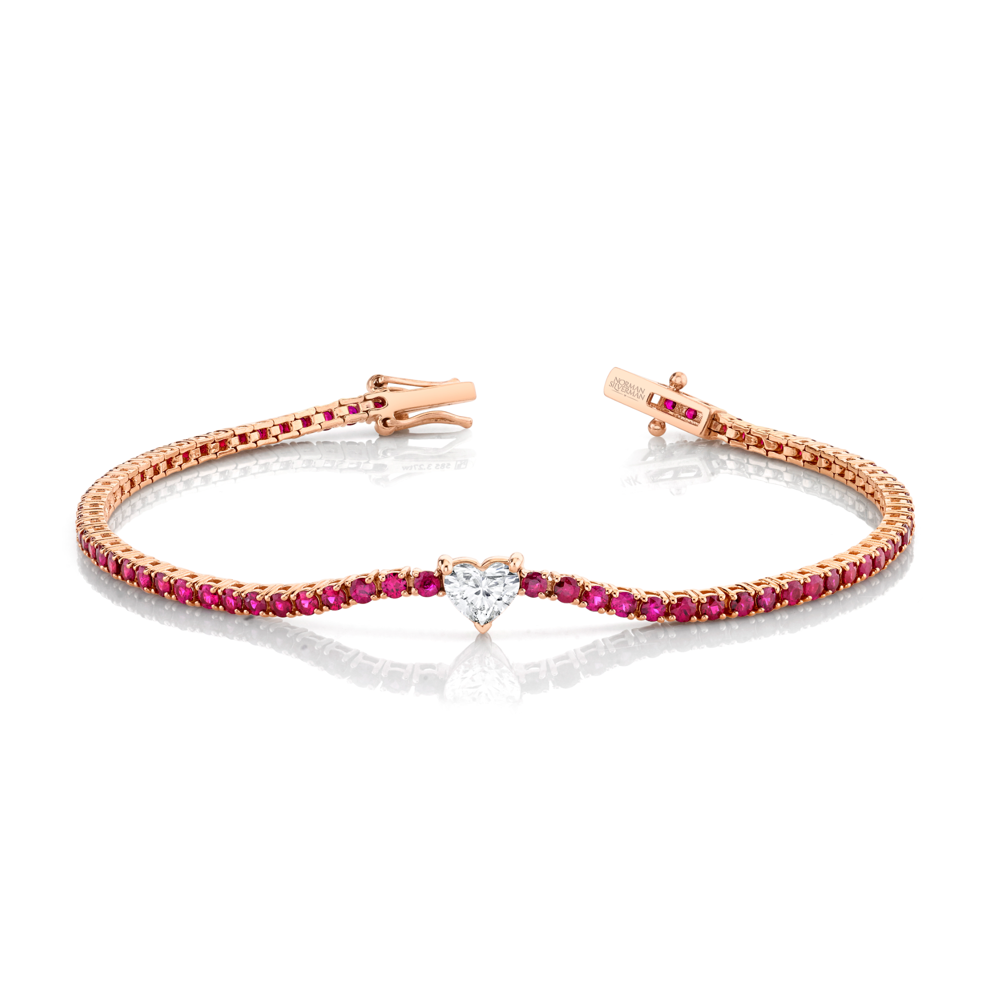 Straight Line Ruby Bracelet with Heart Diamond Center