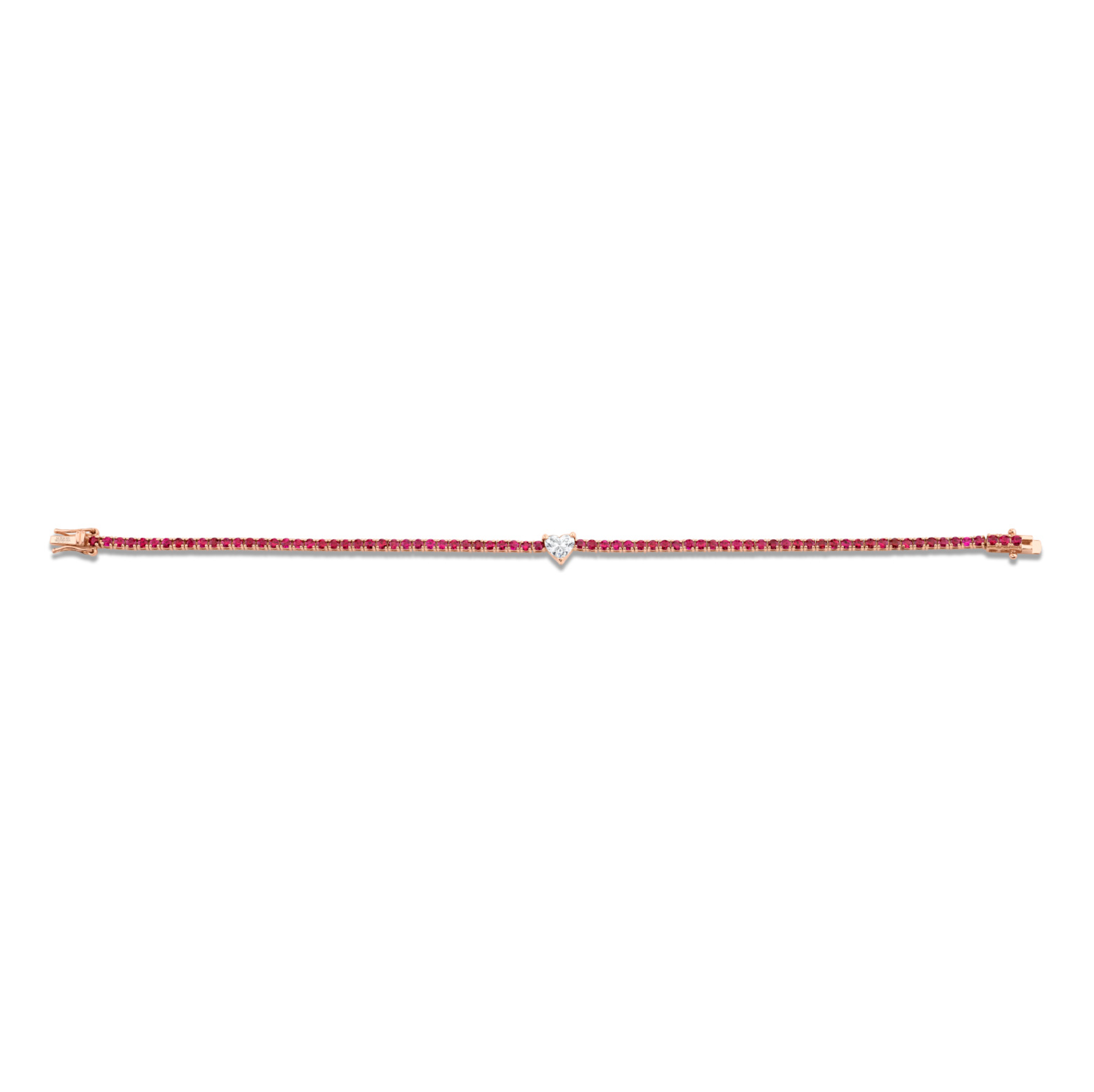 Straight Line Ruby Bracelet with Heart Diamond Center