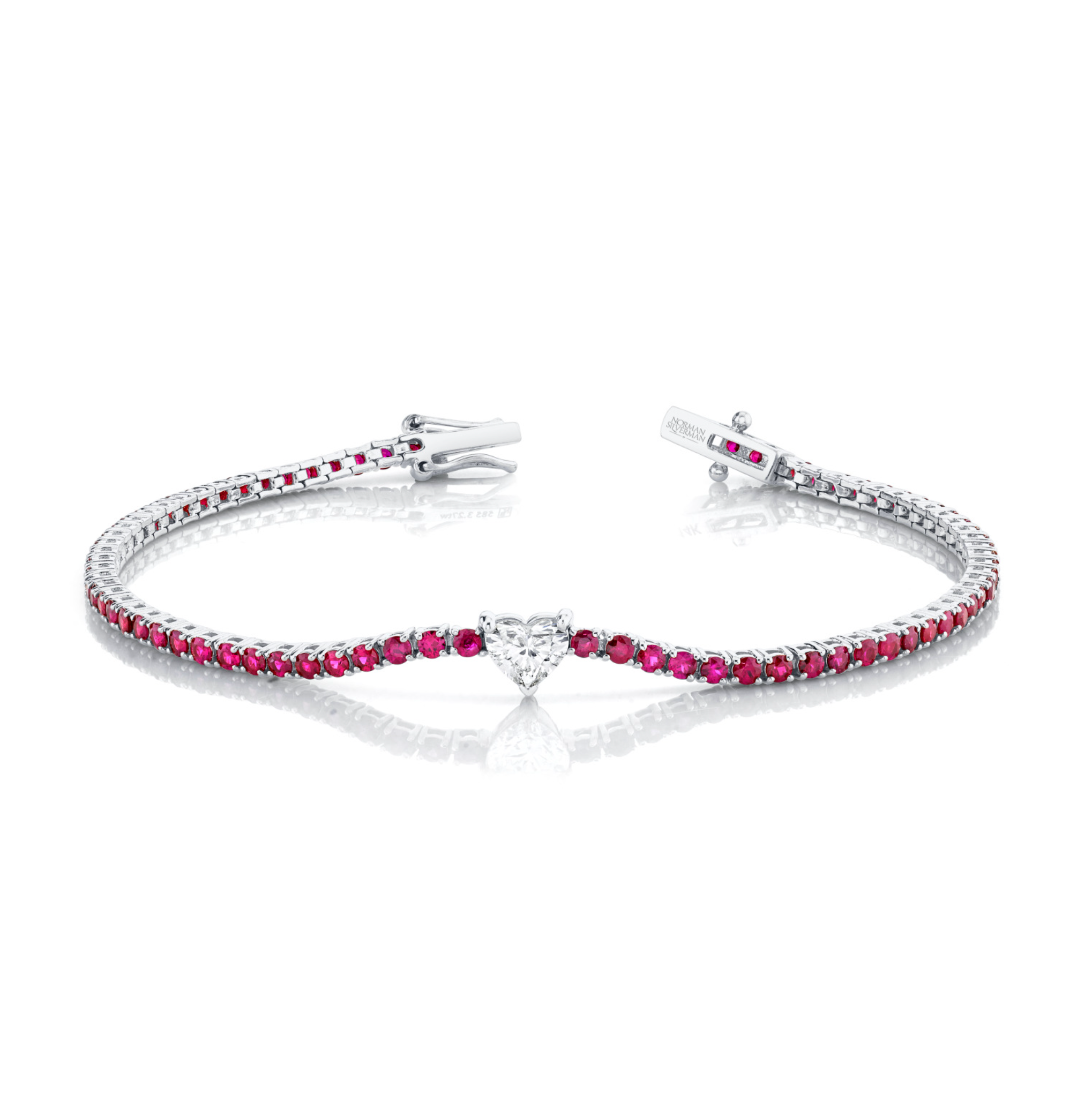 Straight Line Ruby Bracelet with Heart Diamond Center