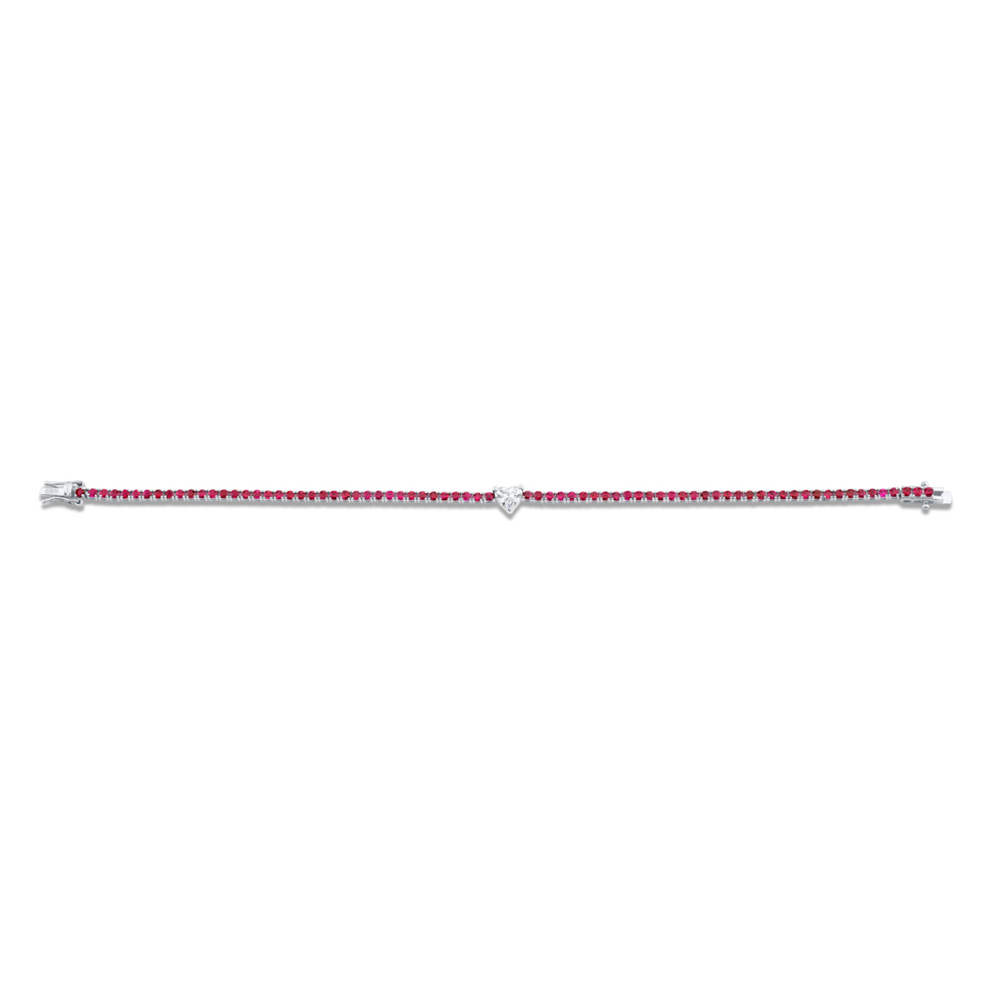 Straight Line Ruby Bracelet with Heart Diamond Center