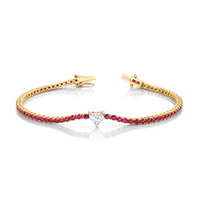 Straight Line Ruby Bracelet with Heart Diamond Center
