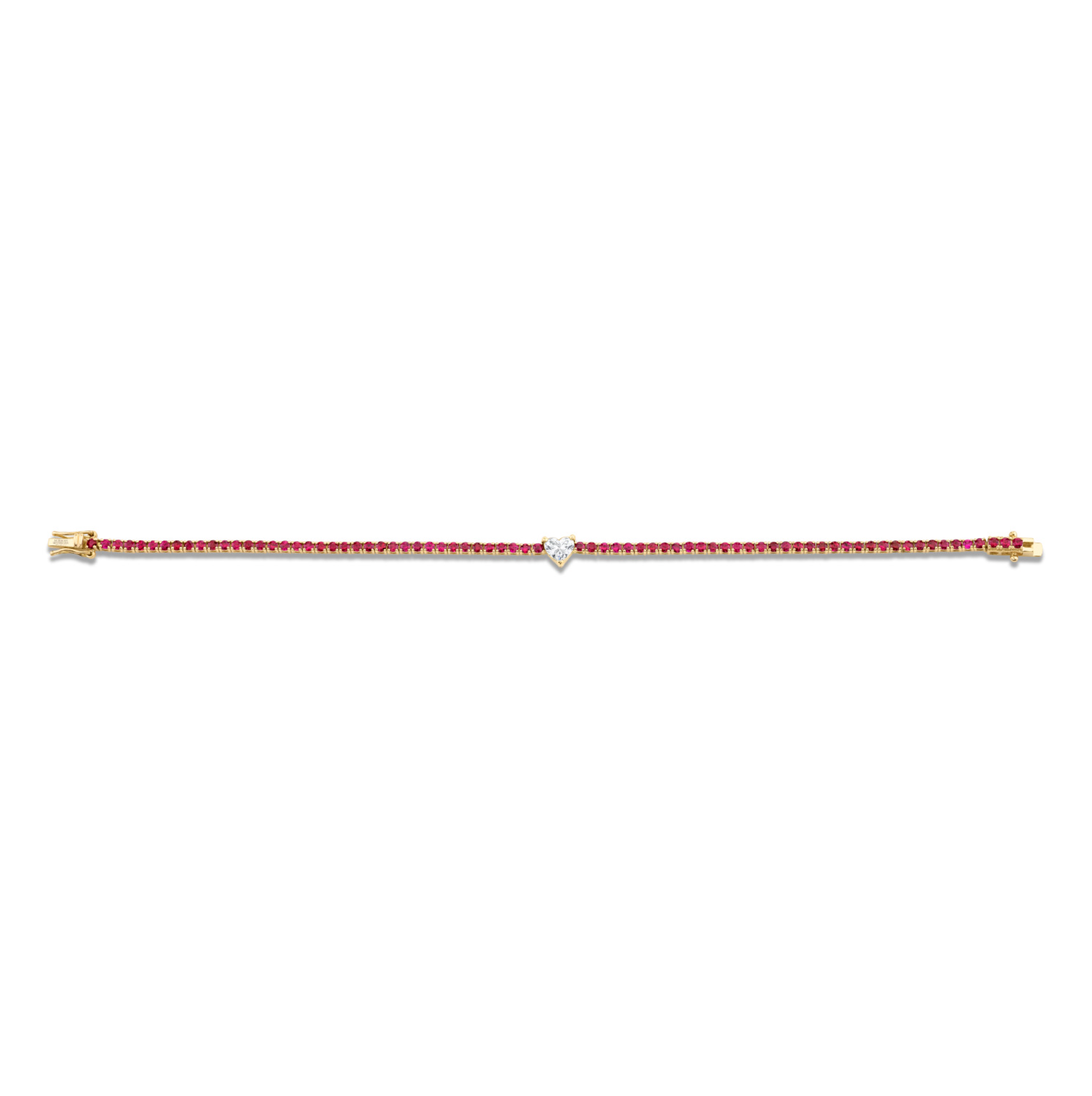 Straight Line Ruby Bracelet with Heart Diamond Center