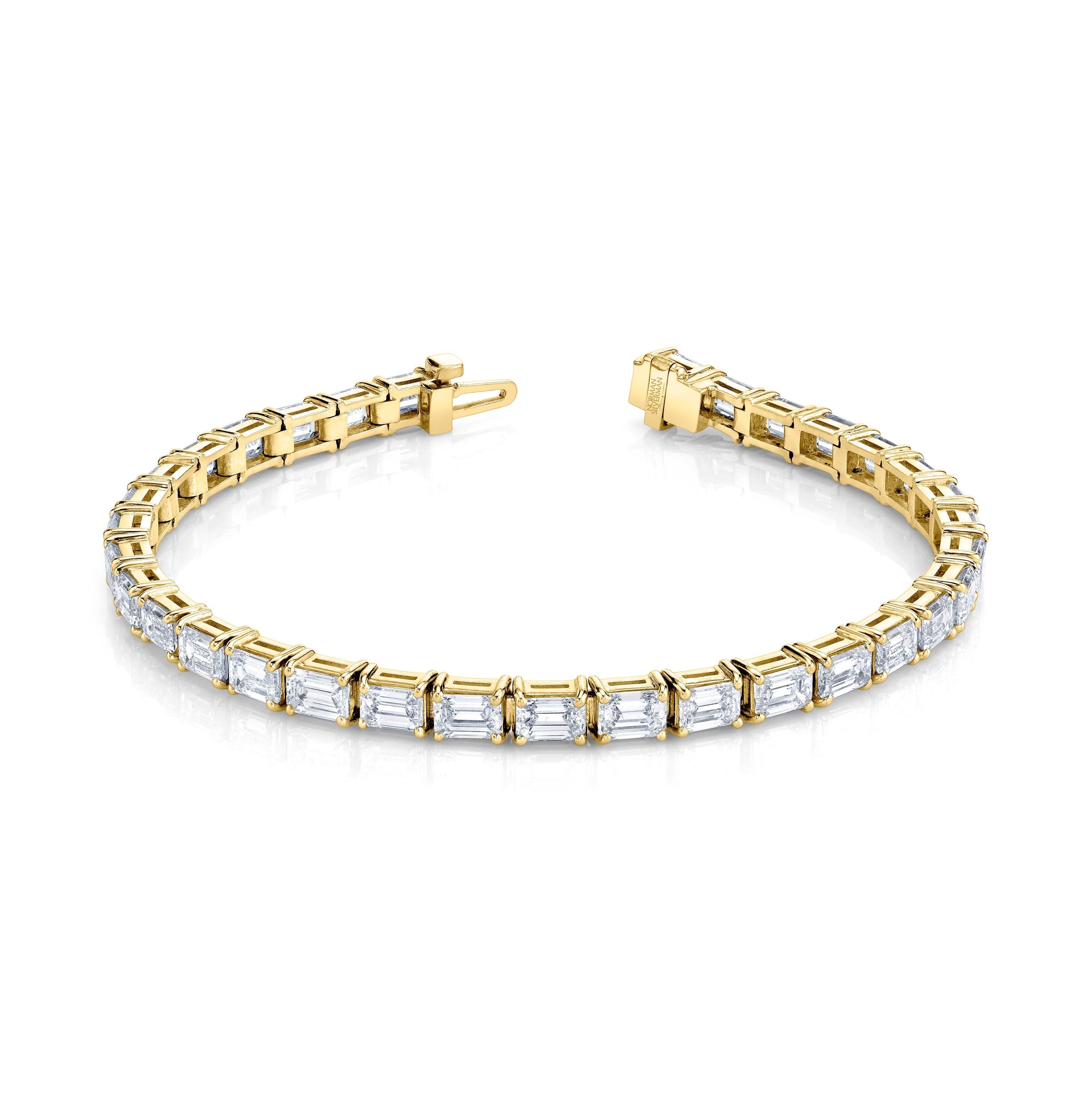 East West Emerald Cut Diamond Straight Line Bracelet