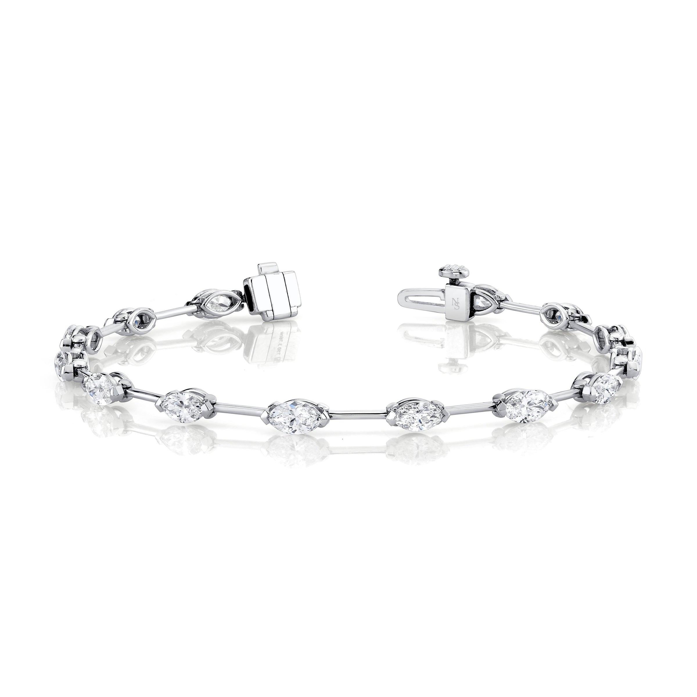 Straight Line Wire Set Bracelet with Marquise Diamonds