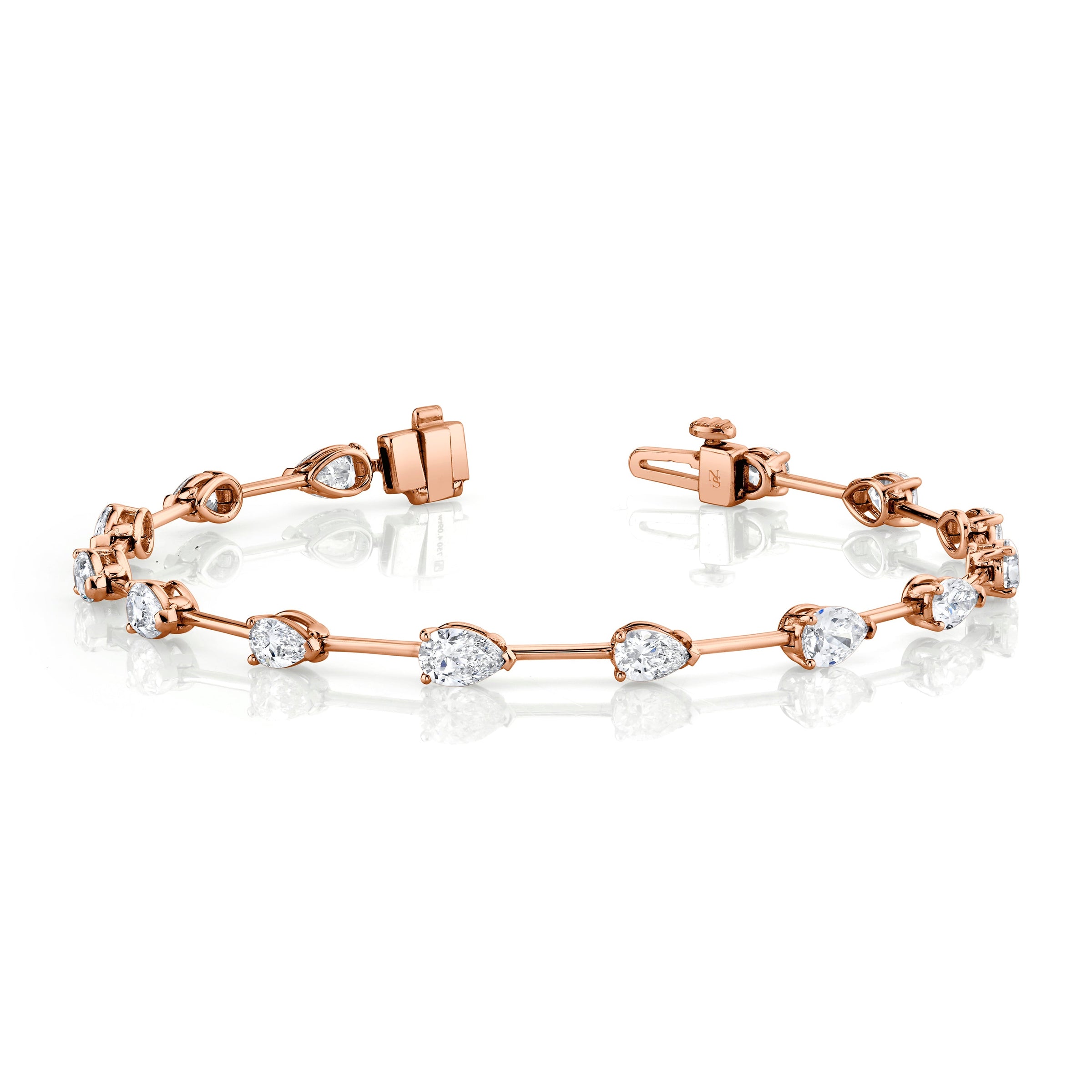 Straight Line Wire Set Bracelet with Pear Diamonds