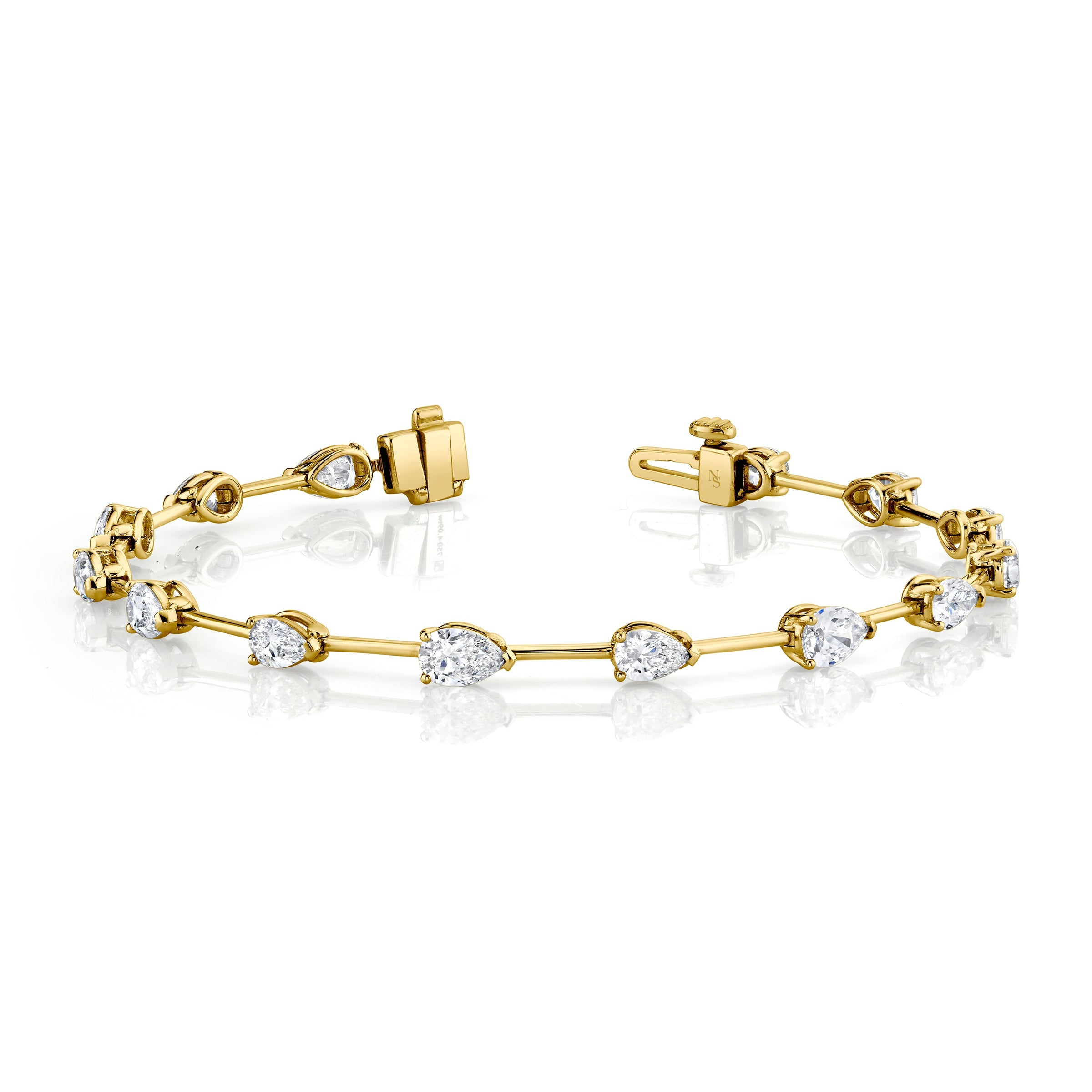 Straight Line Wire Set Bracelet with Pear Diamonds