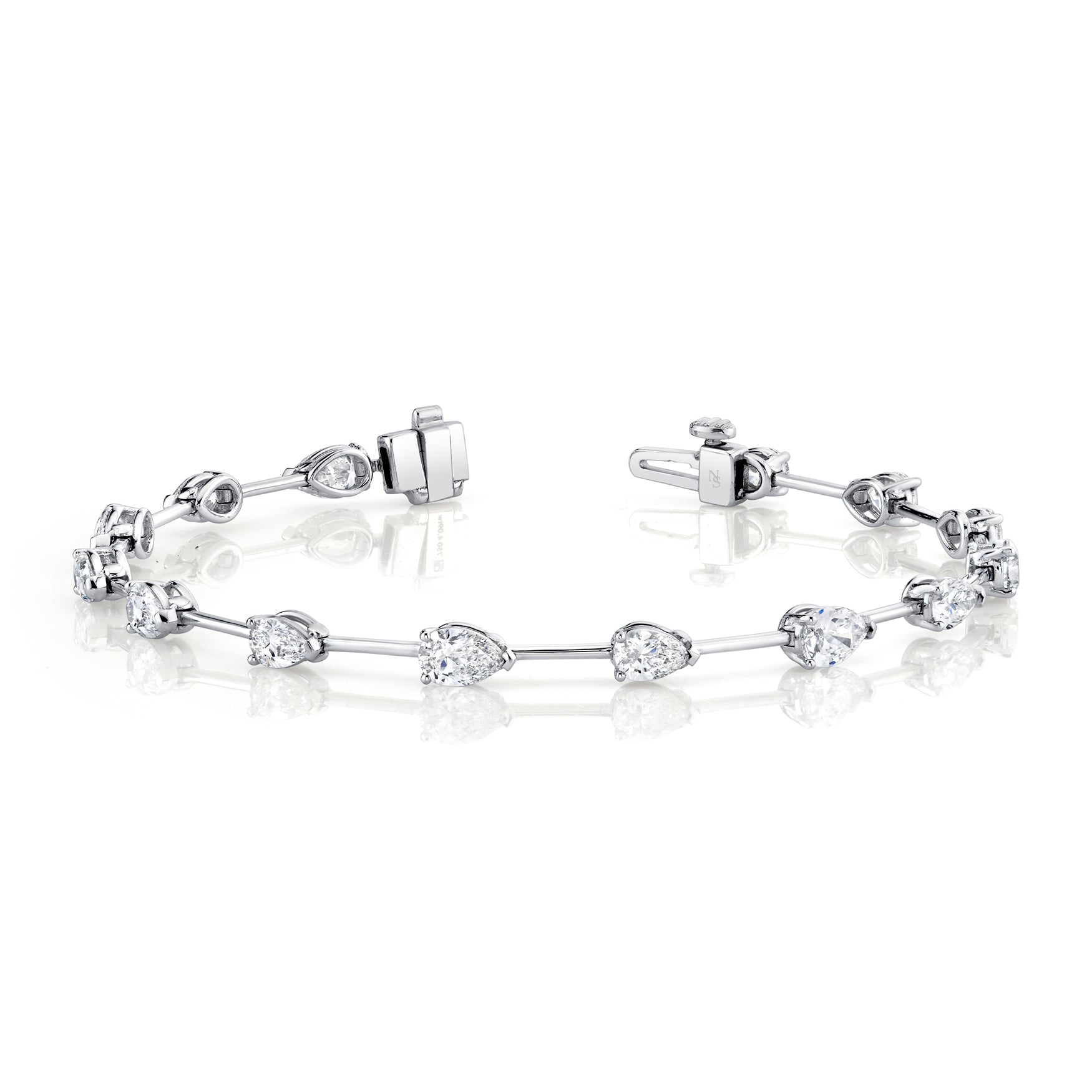 Straight Line Wire Set Bracelet with Pear Diamonds