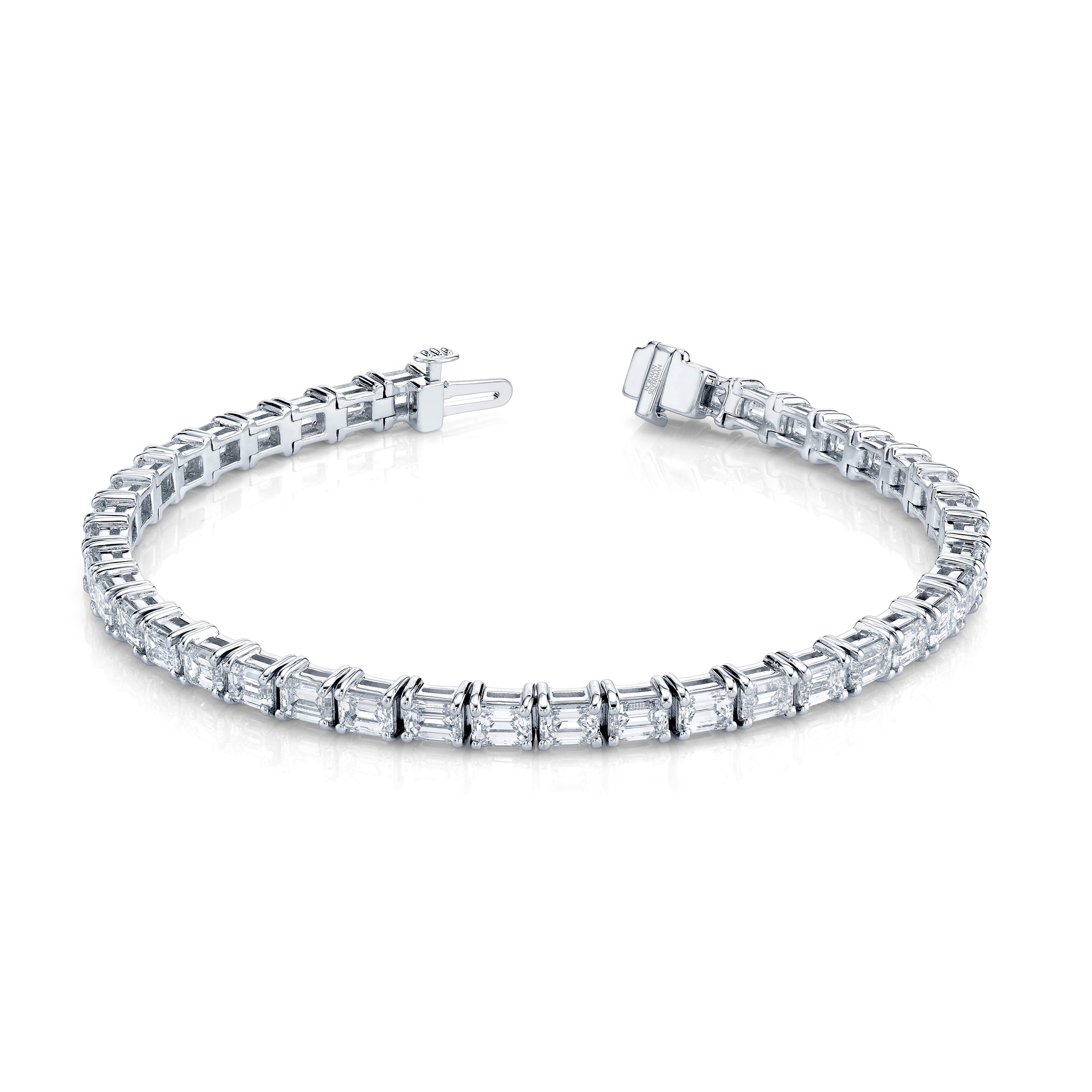 East West Emerald Cut Diamond Straight Line Bracelet