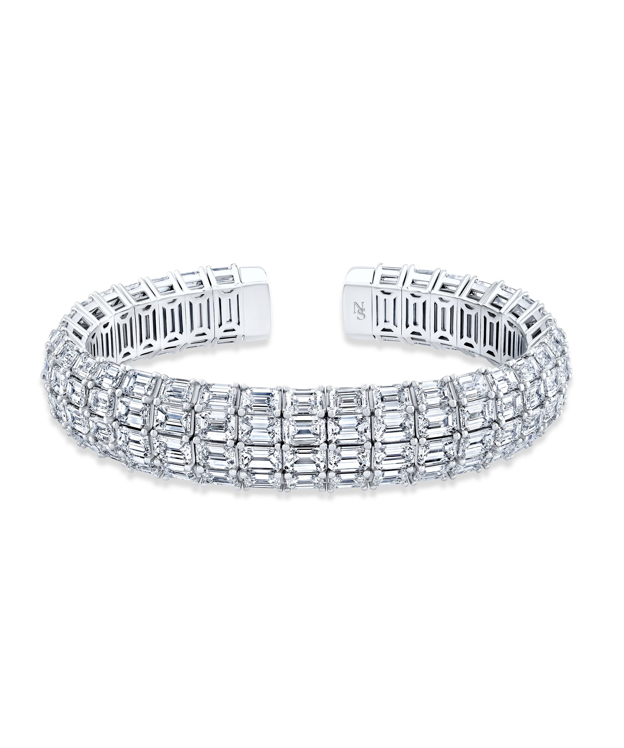 Triple Row Emerald Cut Diamond Cuff Bracelet