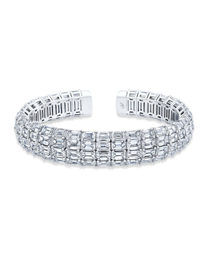 Triple Row Emerald Cut Diamond Cuff Bracelet
