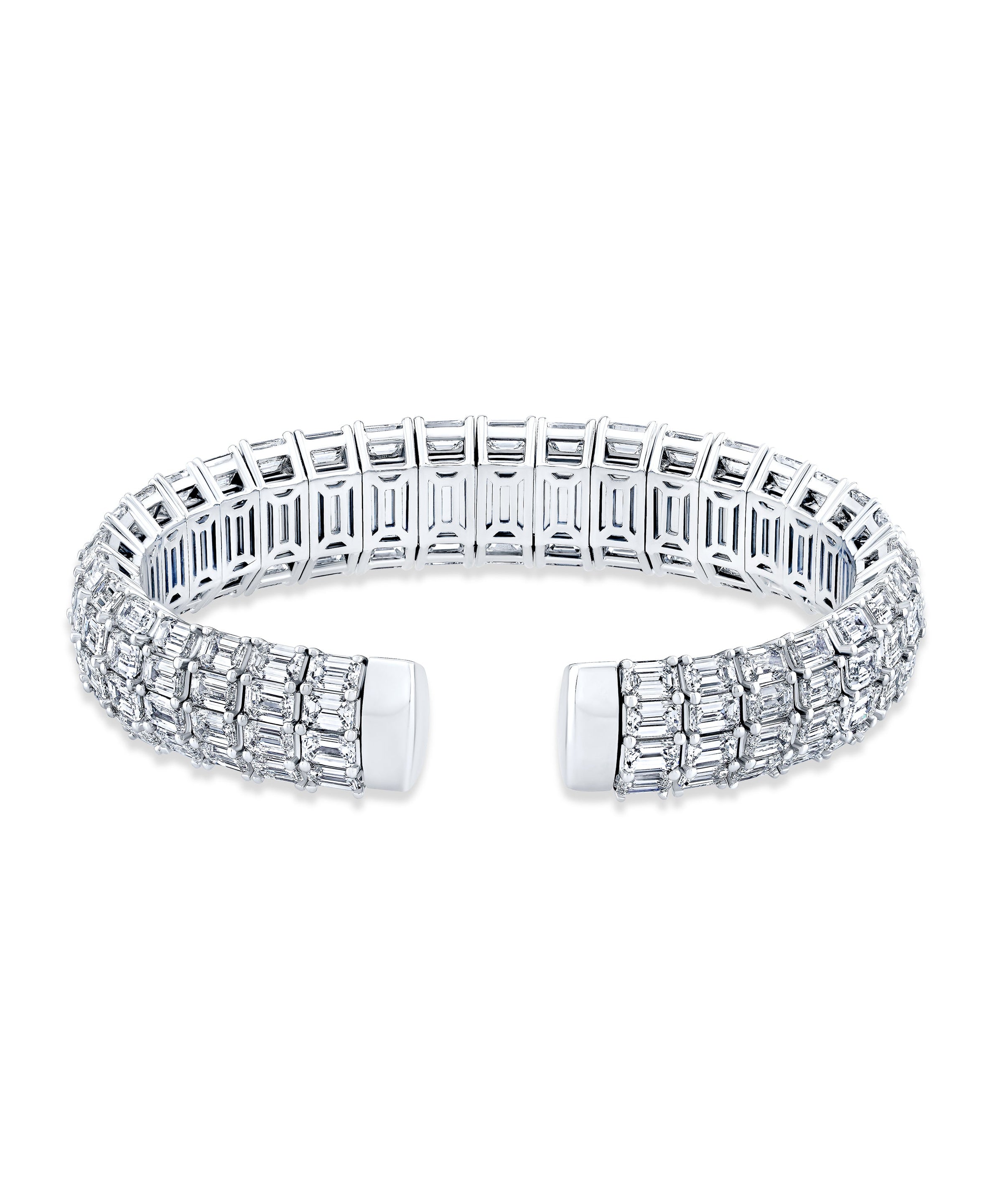 Triple Row Emerald Cut Diamond Cuff Bracelet