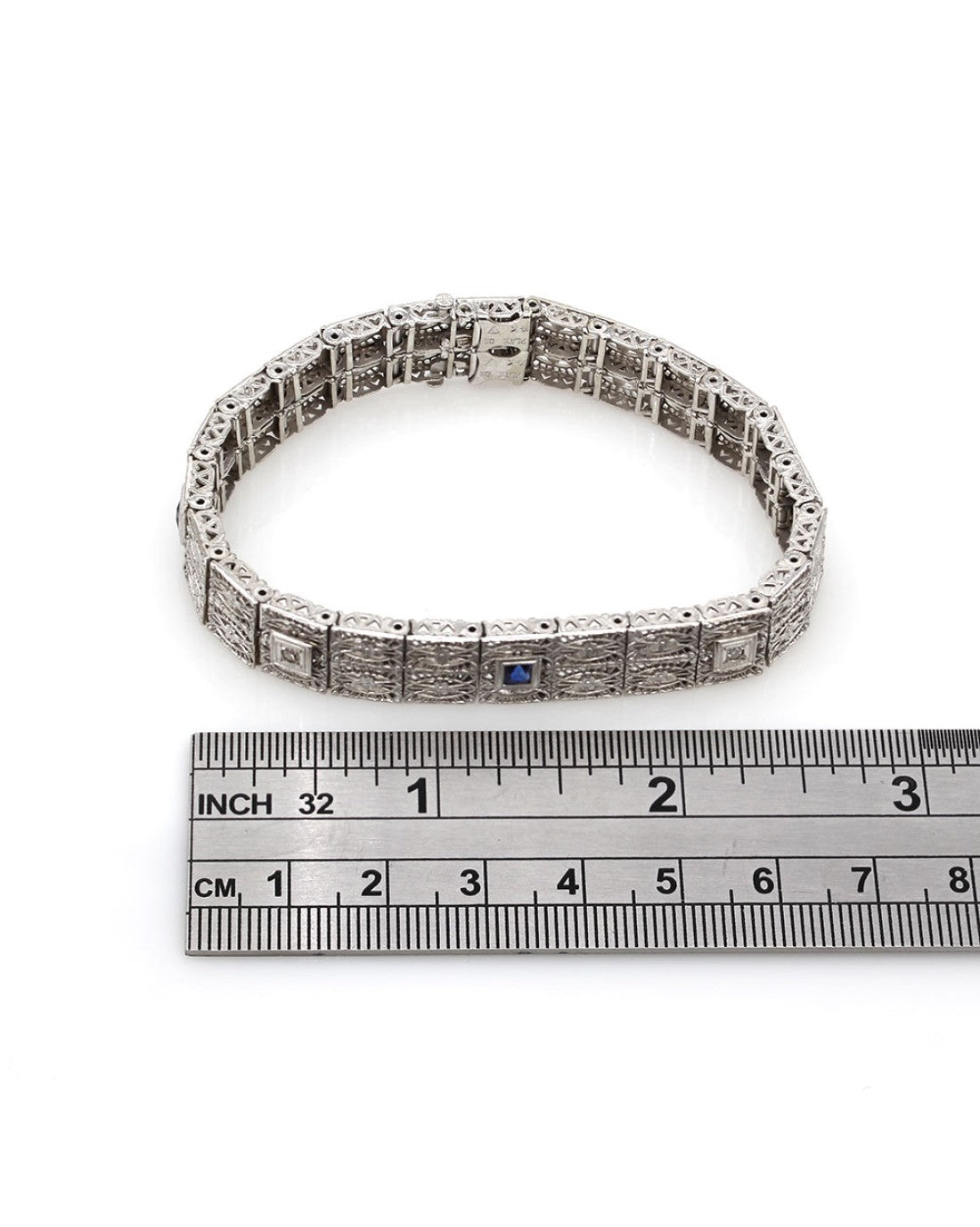 Synthetic Sapphire and Diamond Filigree Bracelet in Gold
