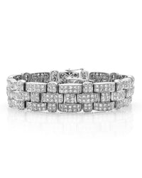 Pave Diamond Basket Weave Bracelet in 18K White Gold