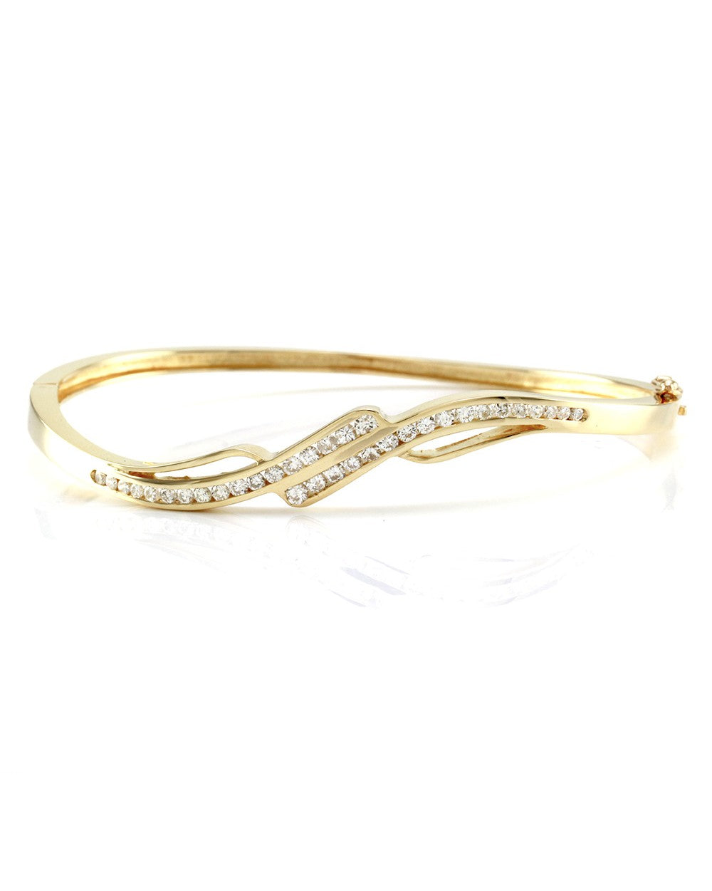 Channel Set Diamond Bypass Bangle Bracelet in 14K Yellow Gold