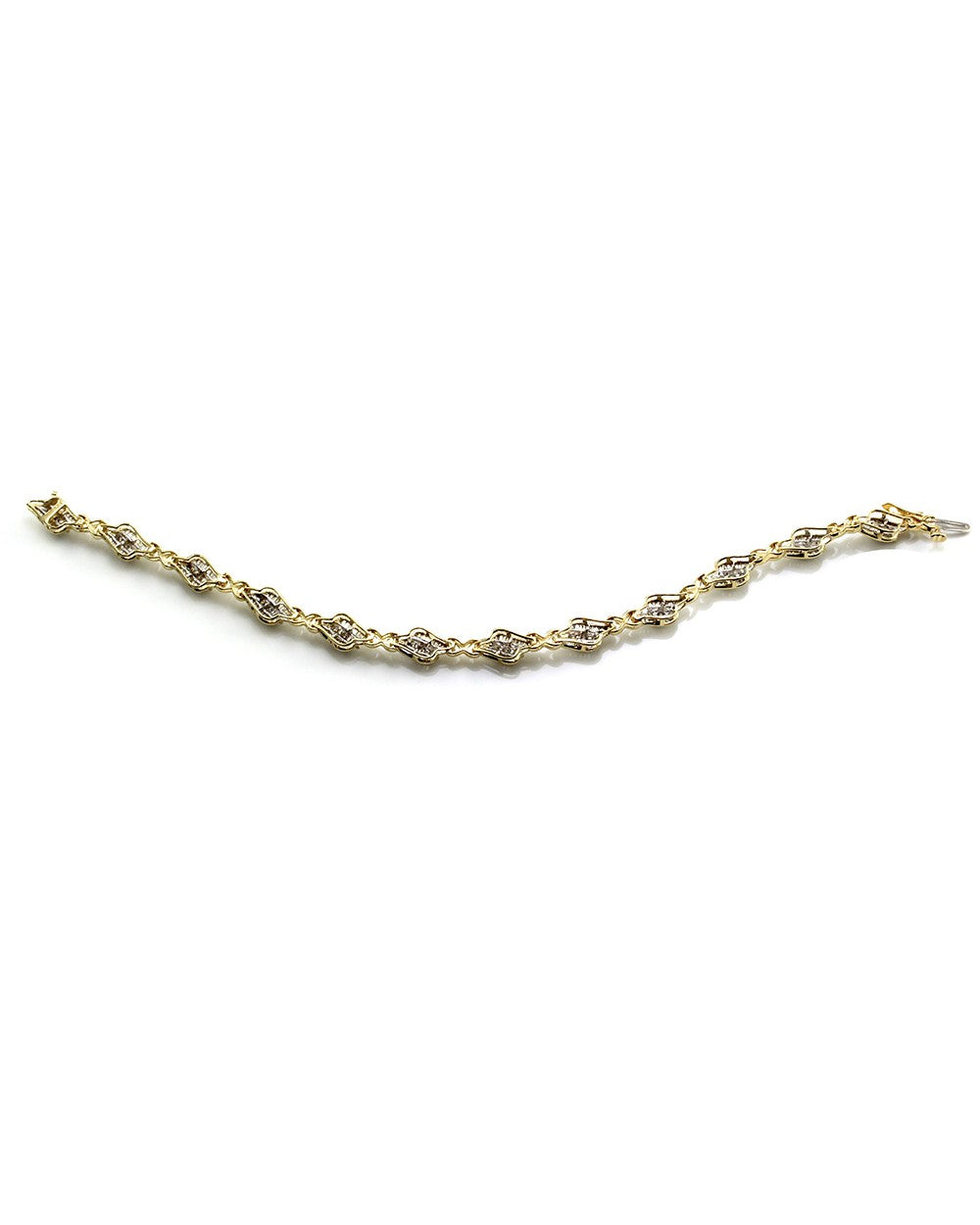 Round Brilliant & Baguette Cut Diamond Fancy Link Bracelet in 14K Yellow Gold