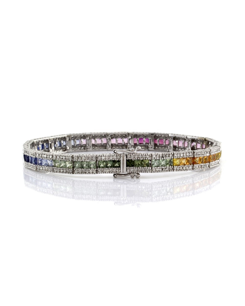 Multi-Color Sapphire and Diamond Line Bracelet in Gold