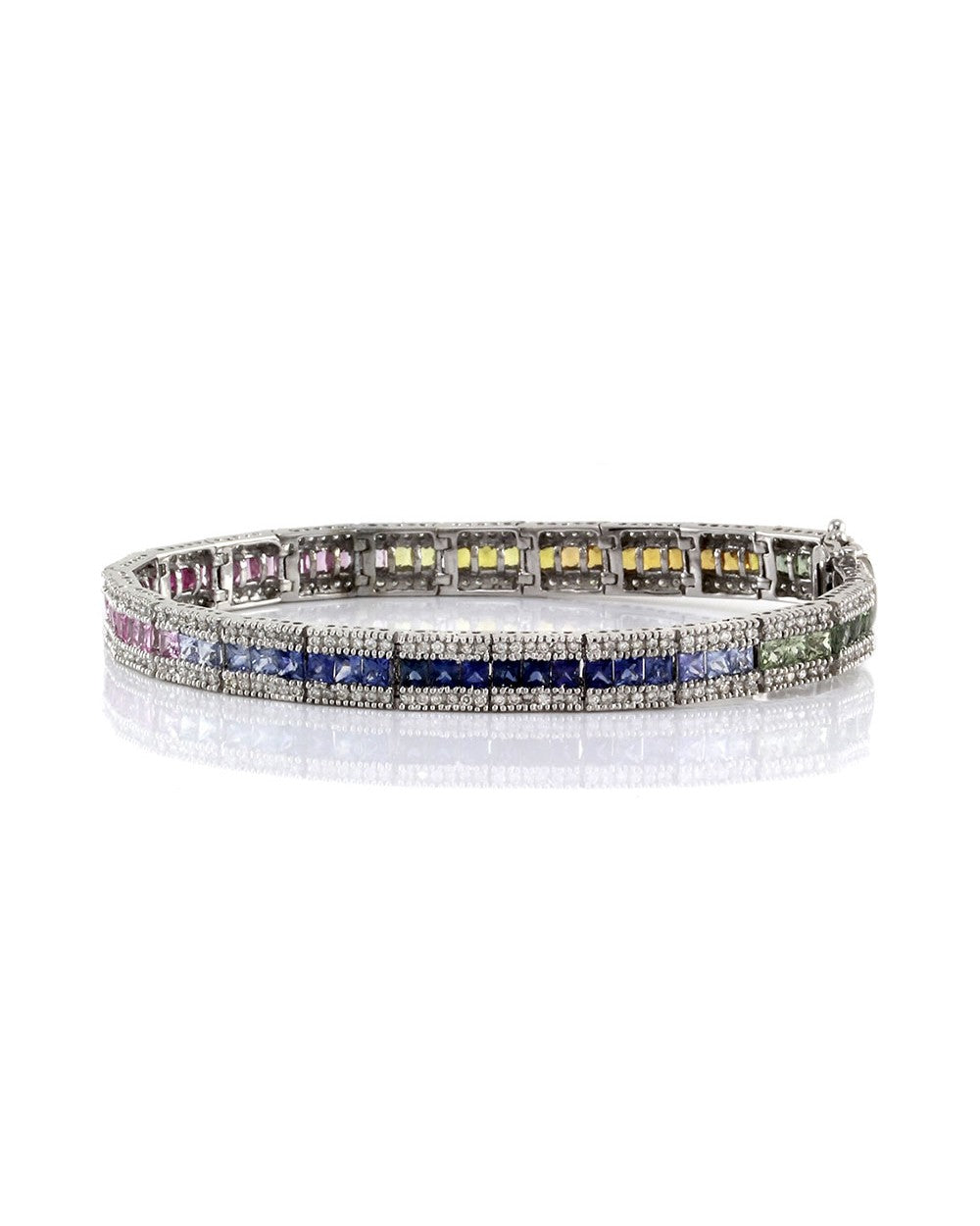 Multi-Color Sapphire and Diamond Line Bracelet in Gold