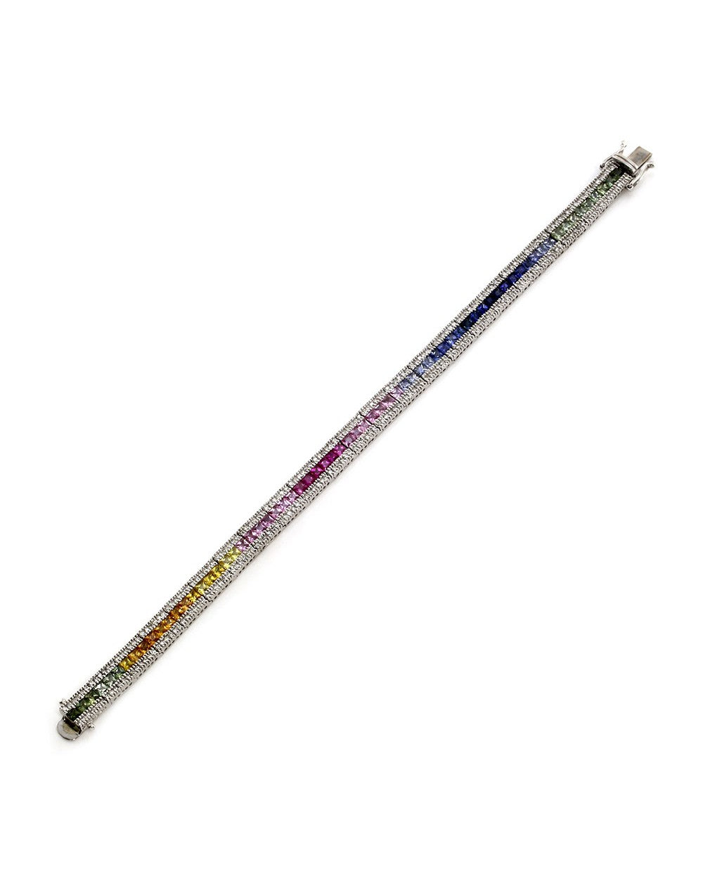 Multi-Color Sapphire and Diamond Line Bracelet in Gold