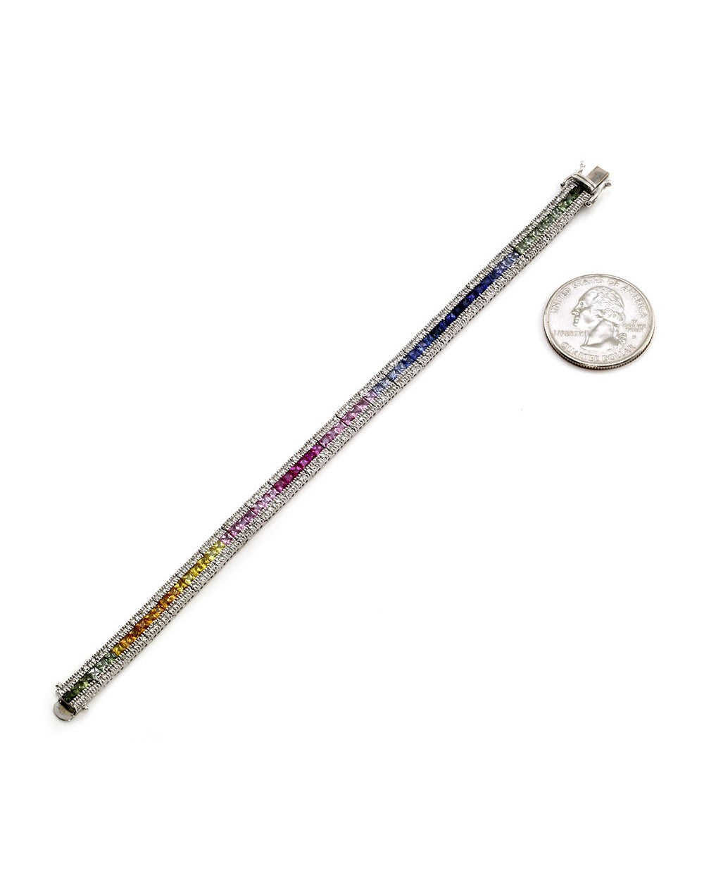 Multi-Color Sapphire and Diamond Line Bracelet in Gold