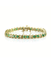 Emerald and Diamond S Link Inline Bracelet in Yellow Gold