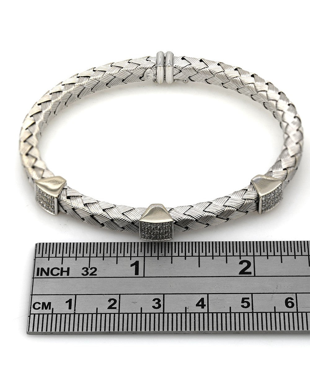 Basket Weave Bangle Bracelet with Diamond Pave Stations