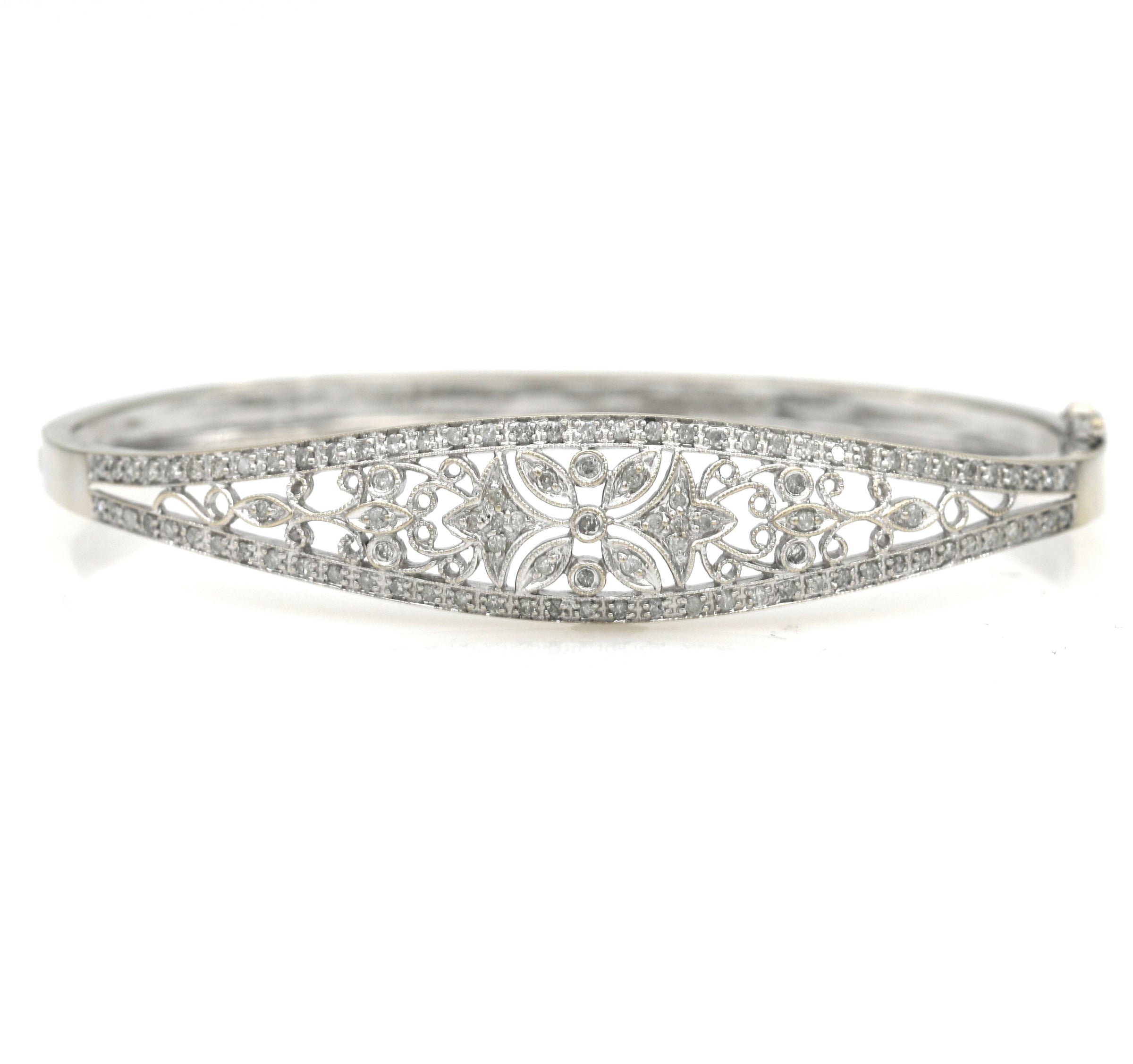 Vintage Diamond Tapered Hinged Bangle Bracelet