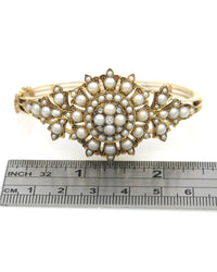 Victorian Pearl and Diamond Cluster Bangle Bracelet
