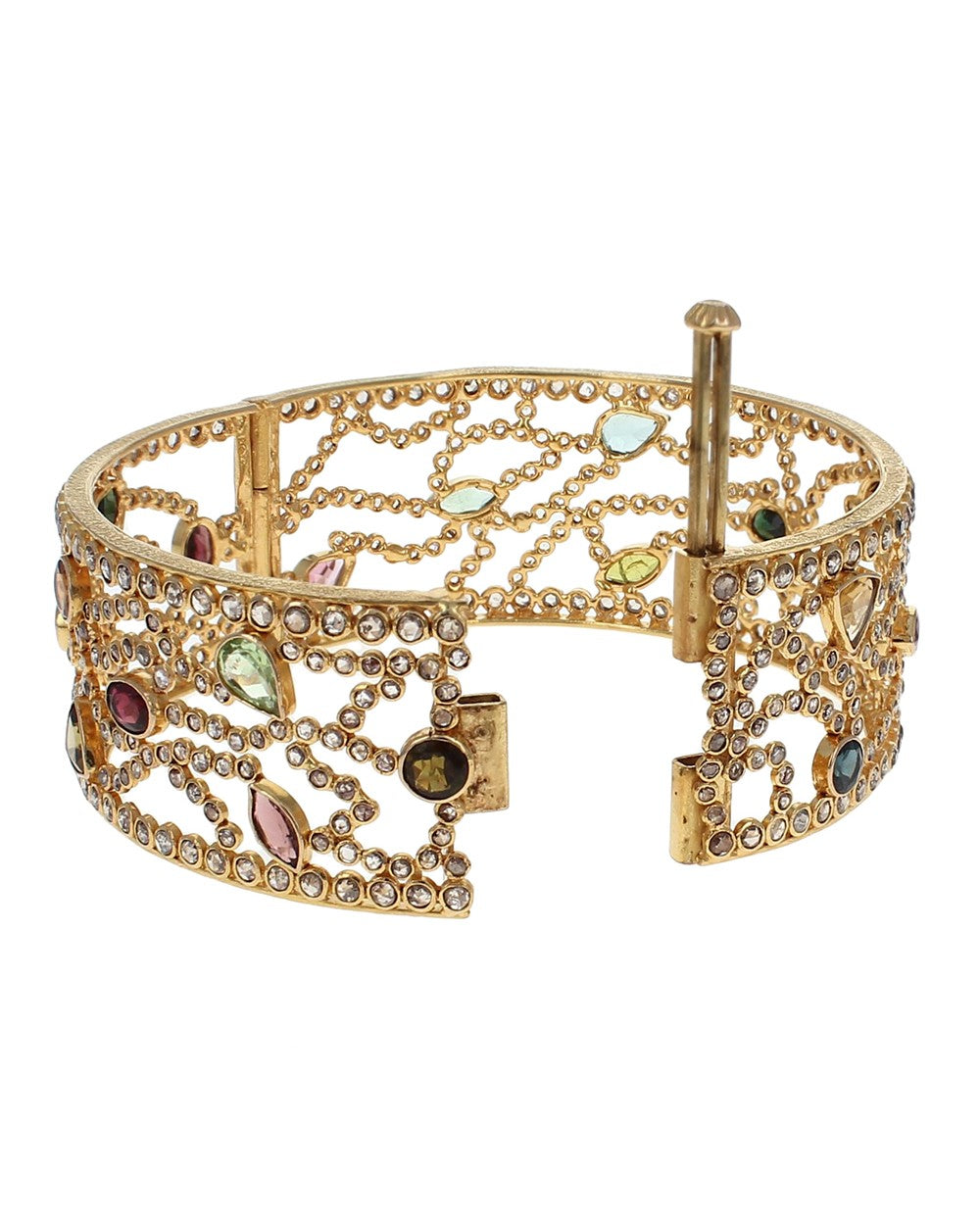Multi Color Tourmaline and Diamond Wide Bangle