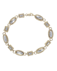 Alternating Oval and Square Link Bracelet in 2 Tone Gold