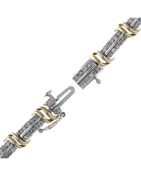 Diamond Alternating Rectangle and 'S' Curve Bracelet in White and Yellow Gold